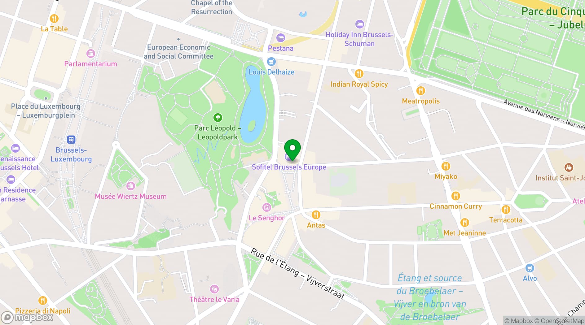 Map showing Sofitel Brussels Europe