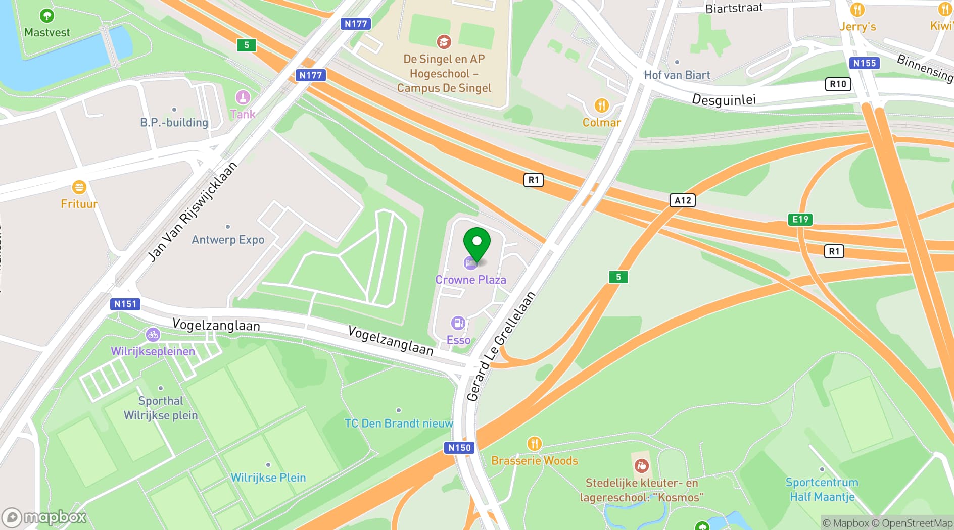 Map showing Crowne Plaza Antwerp
