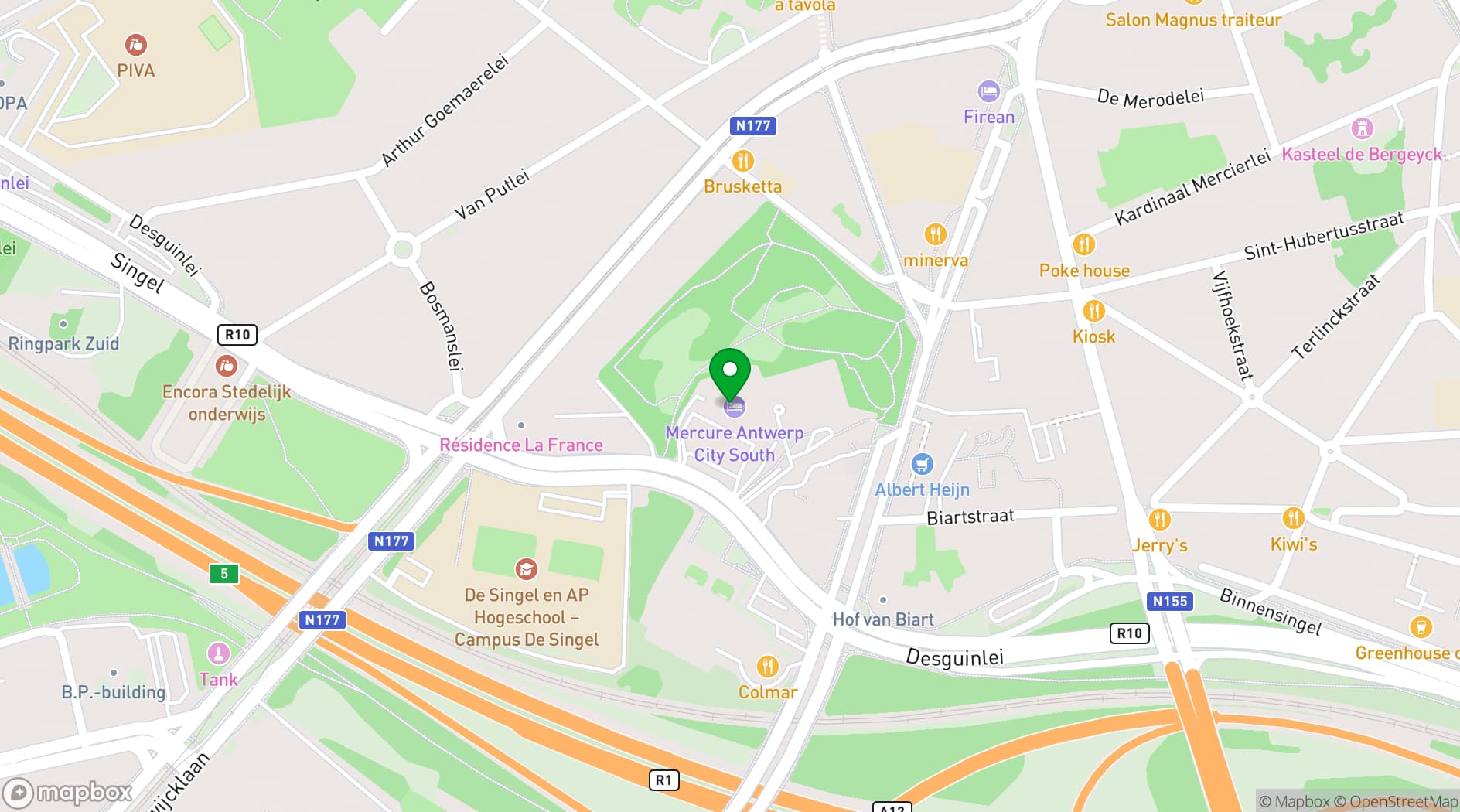 Map showing Ramada Plaza Antwerp