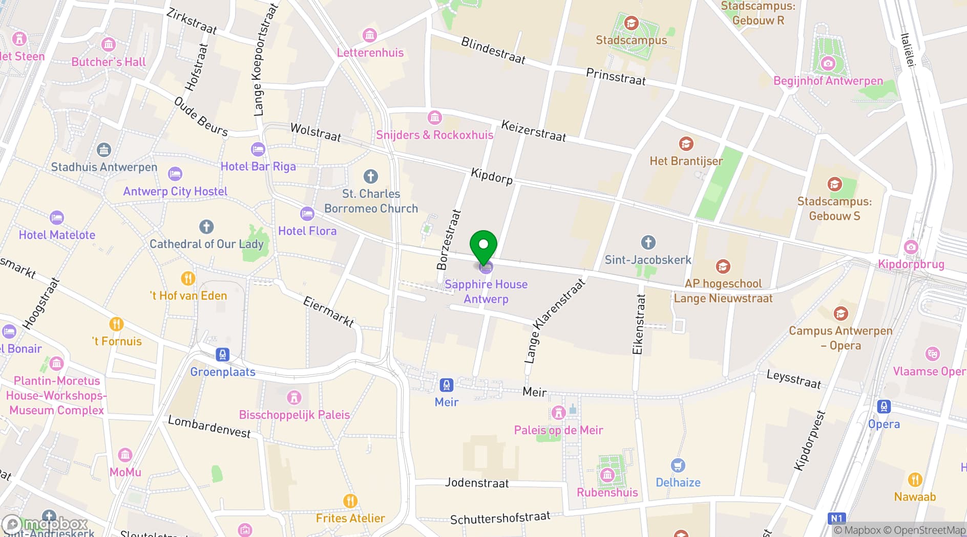 Map showing Sapphire House Antwerp