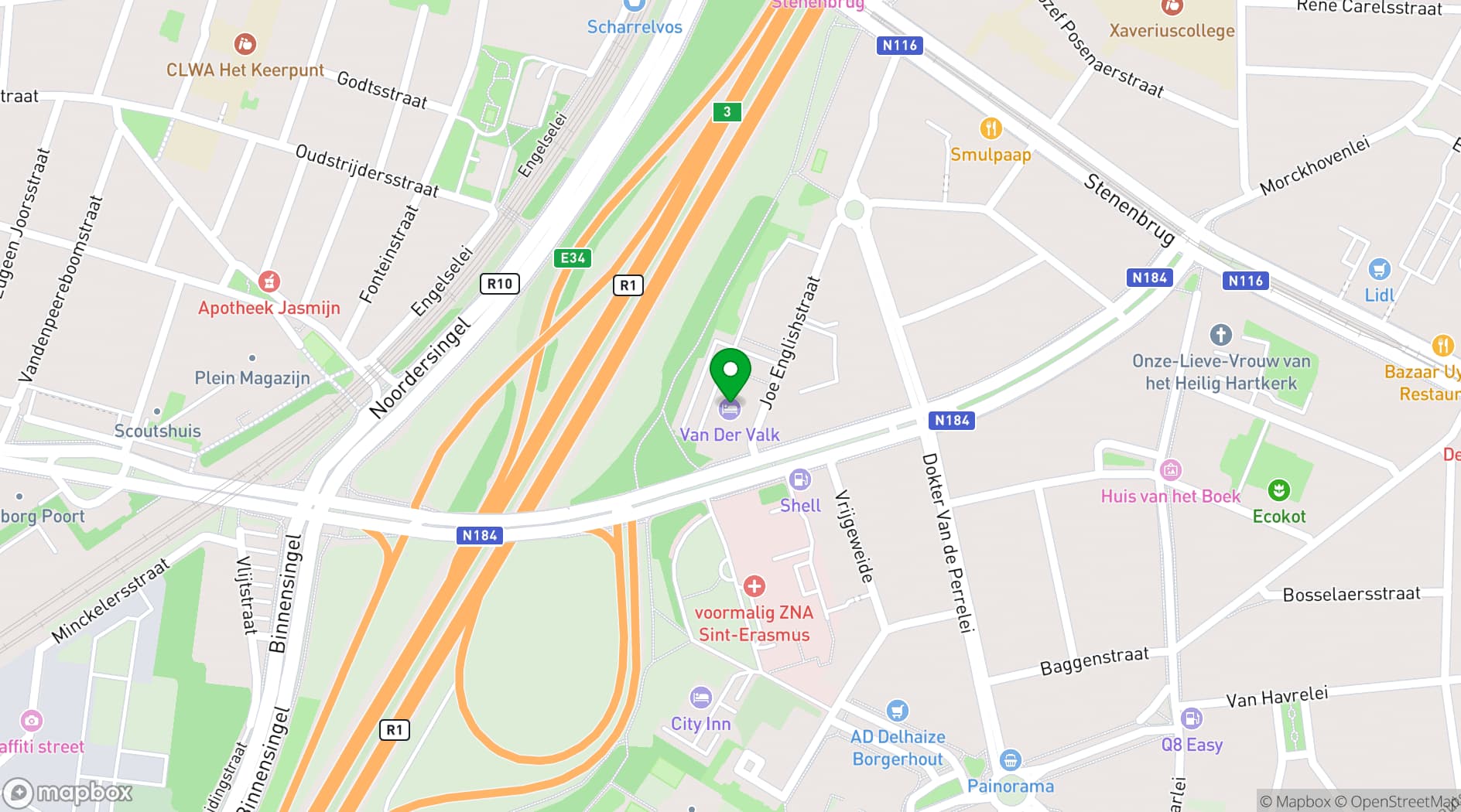Map showing Van der Valk Hotel Antwerpen