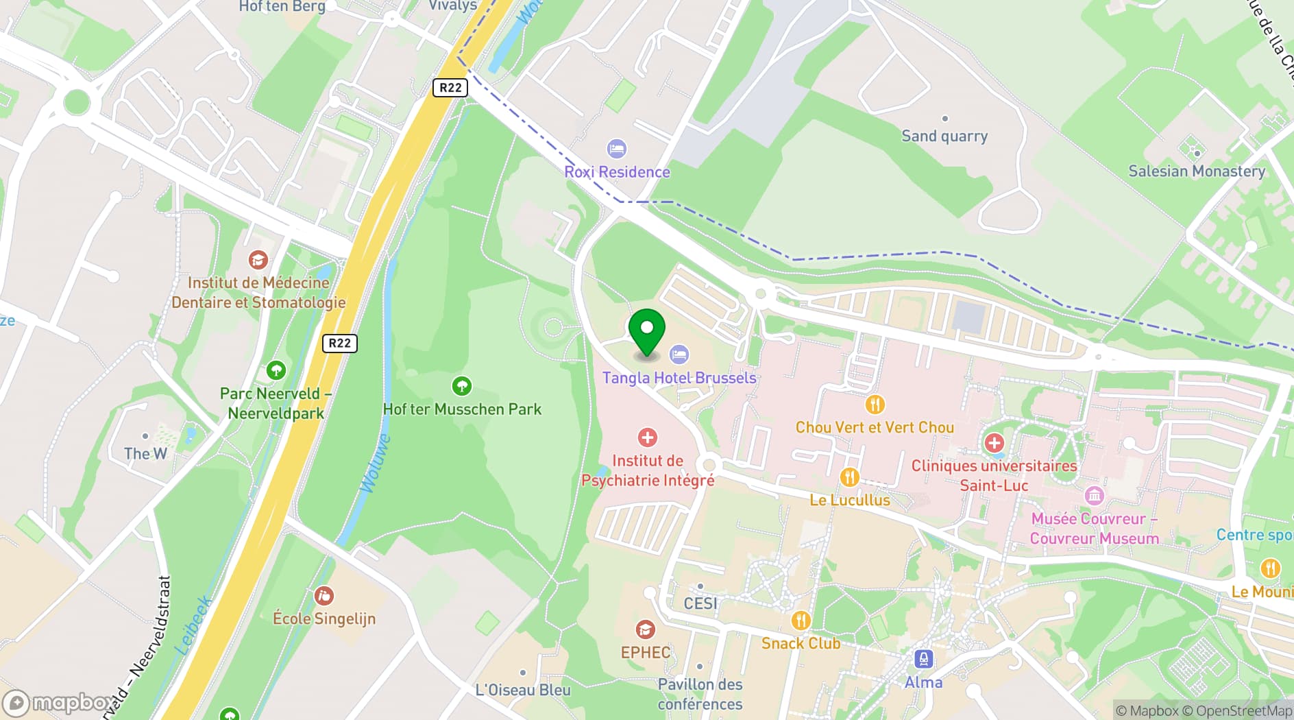 Map showing Tangla Hotel Brussels
