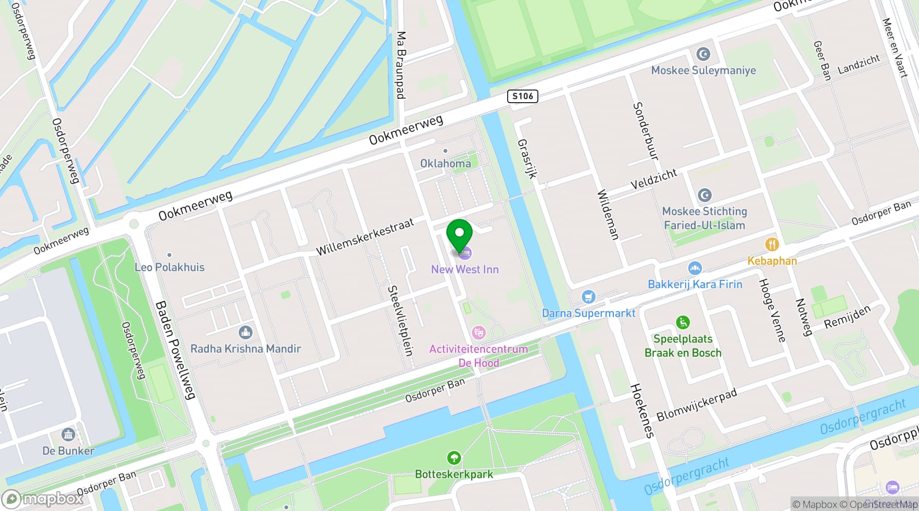 Map showing New West Inn Hotel Amsterdam