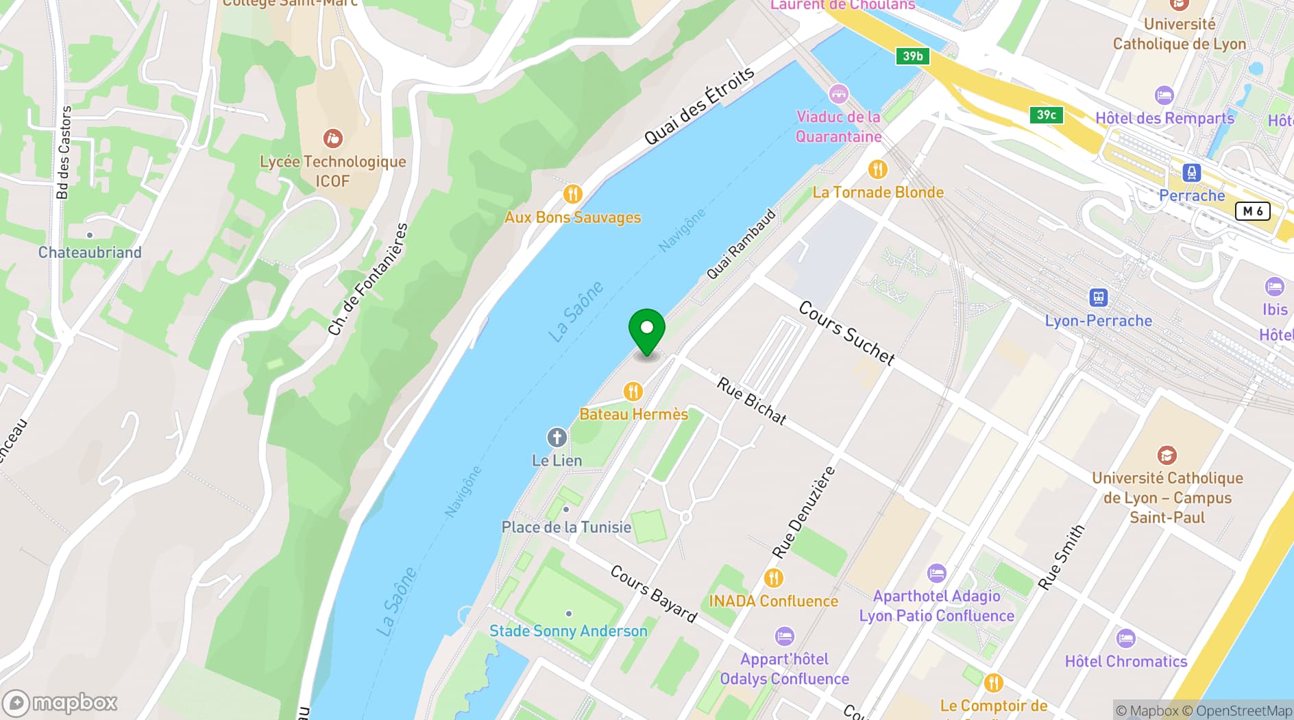 Map showing Les Bateaux Lyonnais