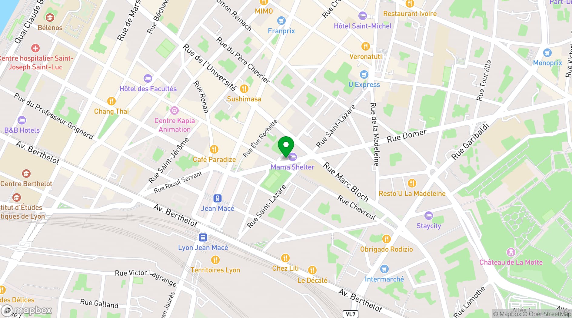 Map showing Mama Shelter Lyon