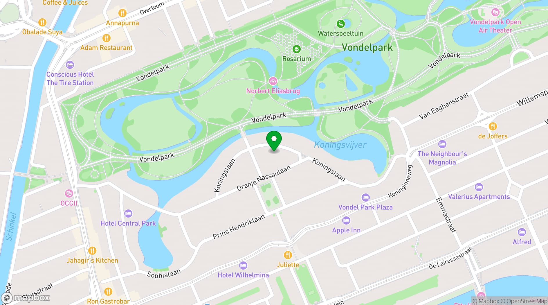 Map showing Pillows Maurits at the Park