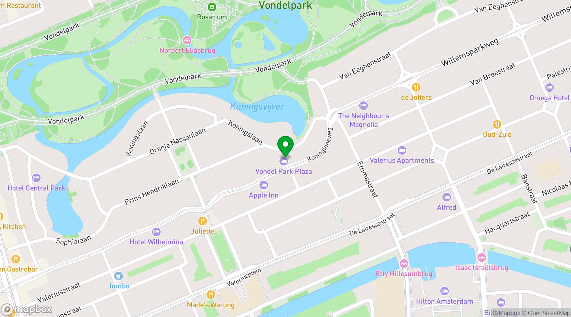 Map showing Park Plaza Vondelpark