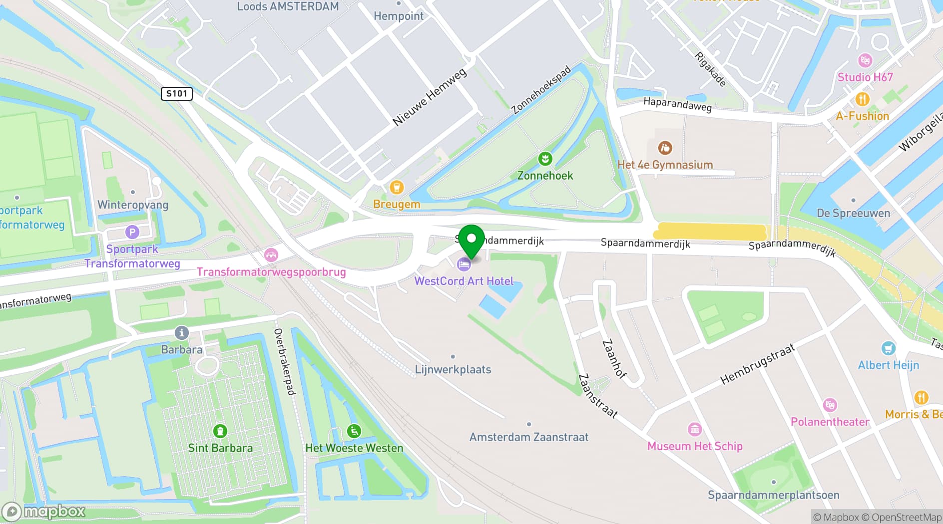 Map showing Art'otel Amsterdam