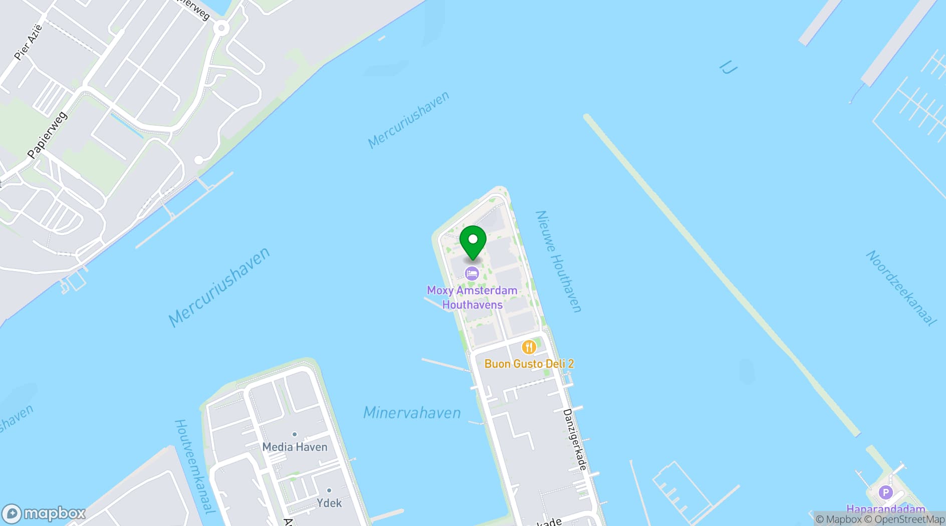 Map showing Moxy Amsterdam Houthavens