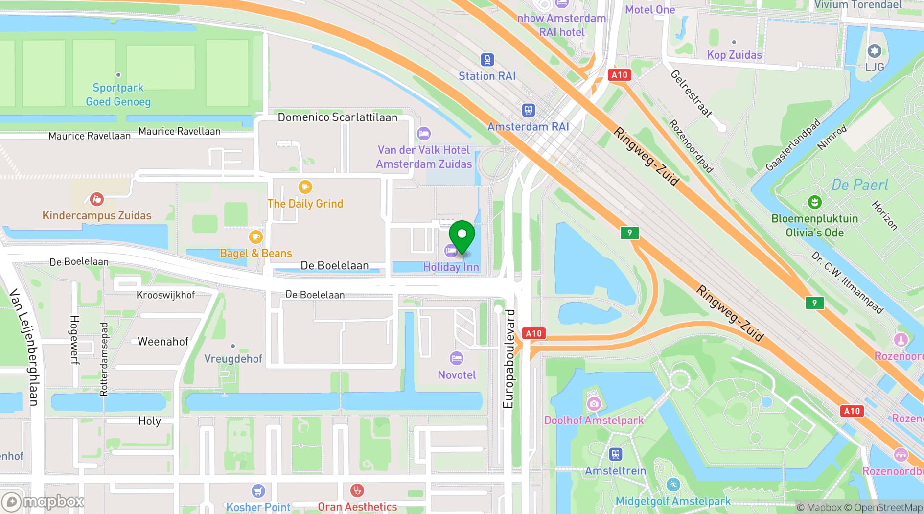 Map showing Holiday Inn Amsterdam Zuidas