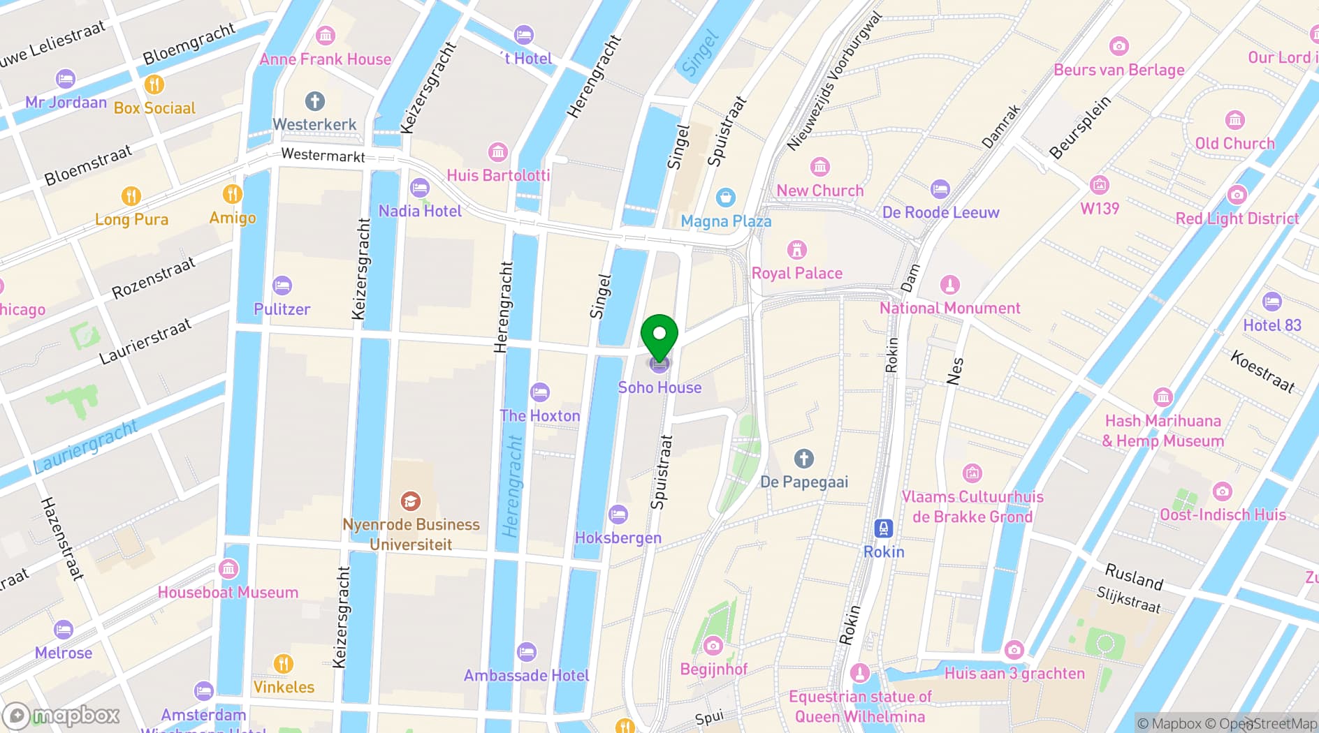 Map showing Soho House Amsterdam