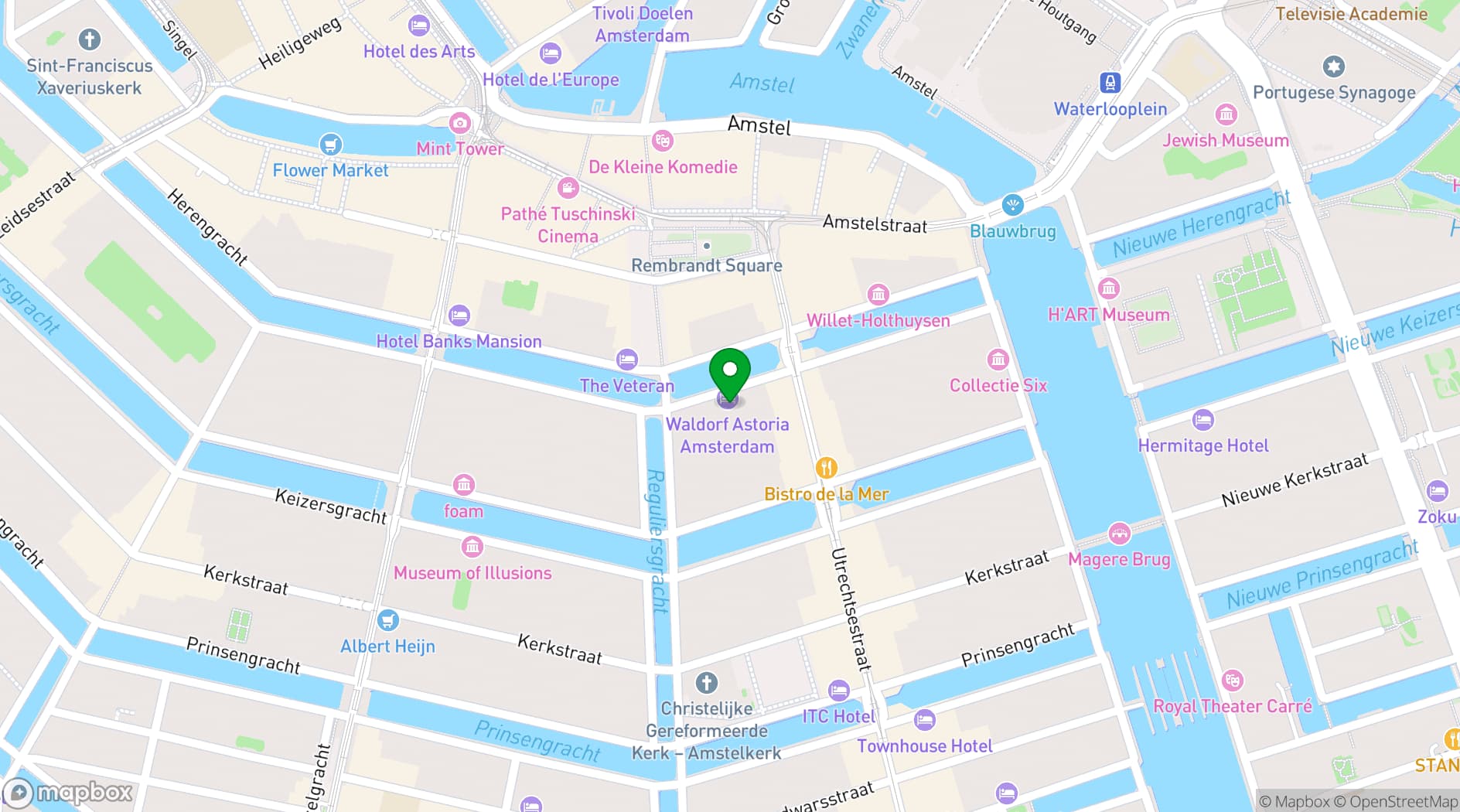 Map showing Waldorf Astoria Amsterdam