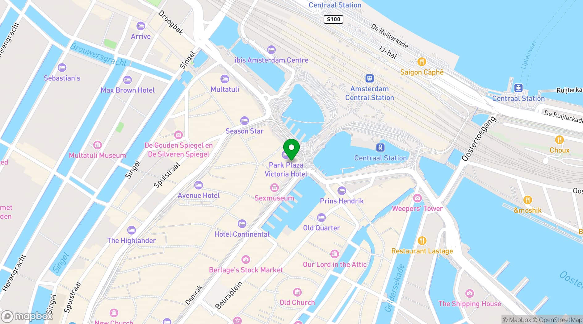 Map showing Park Plaza Victoria Amsterdam