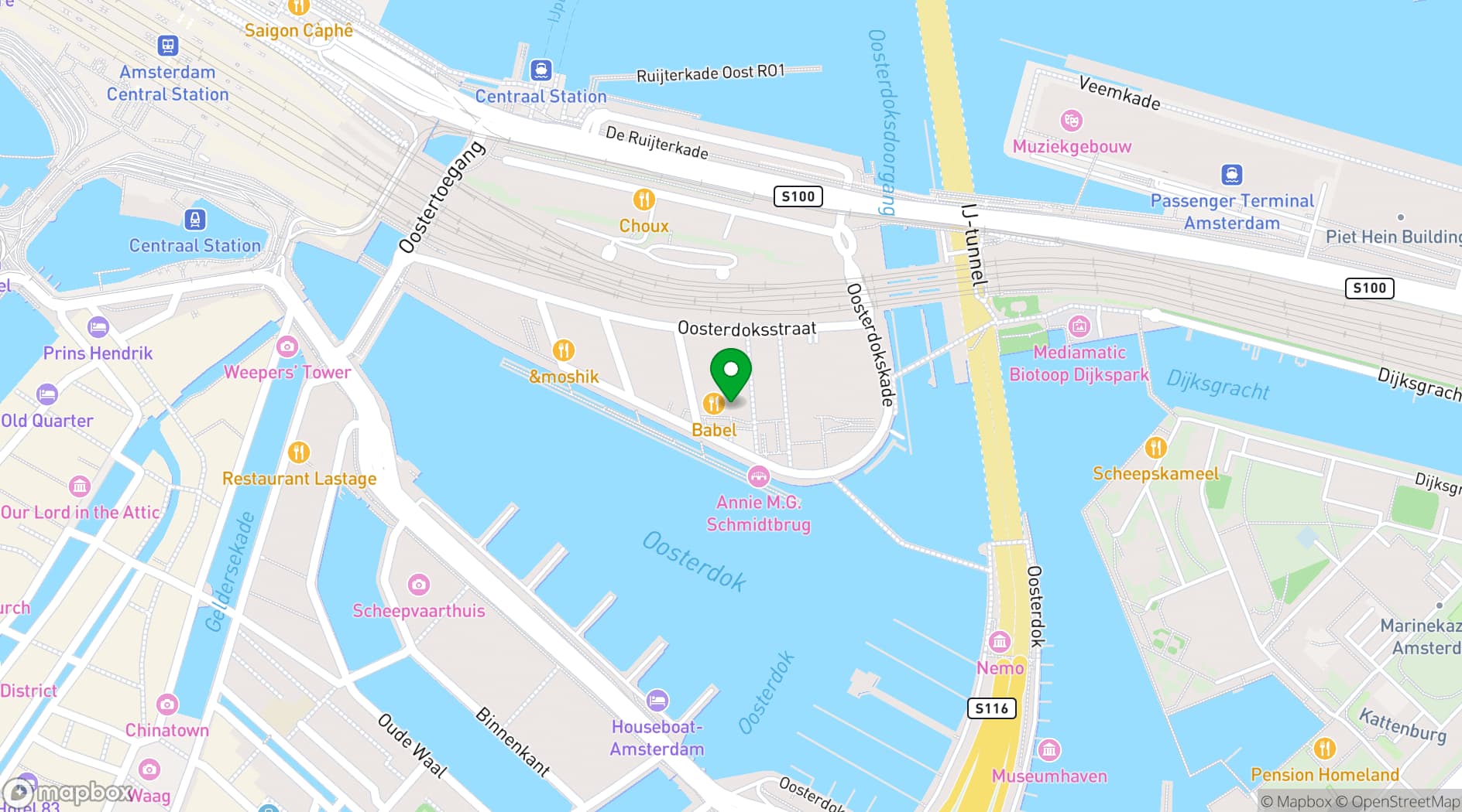 Map showing OBA Oosterdok