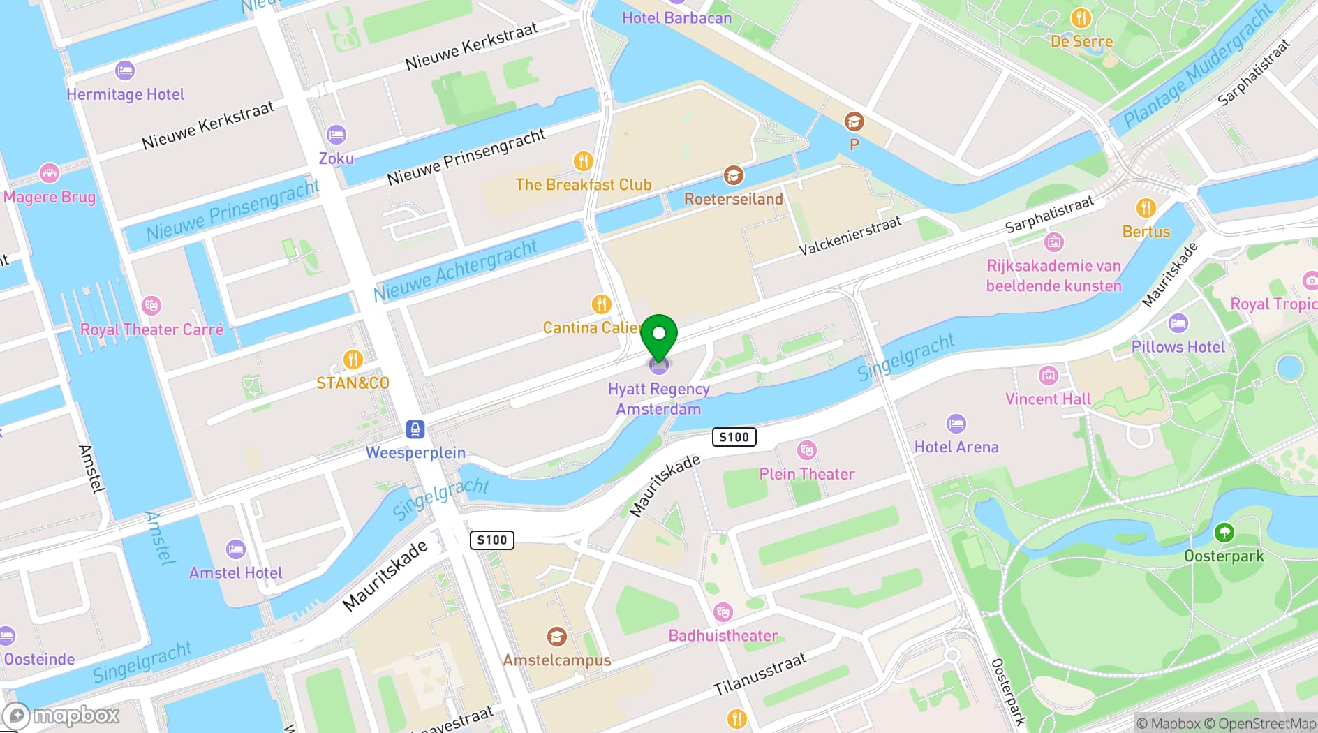 Map showing Hyatt Regency Amsterdam