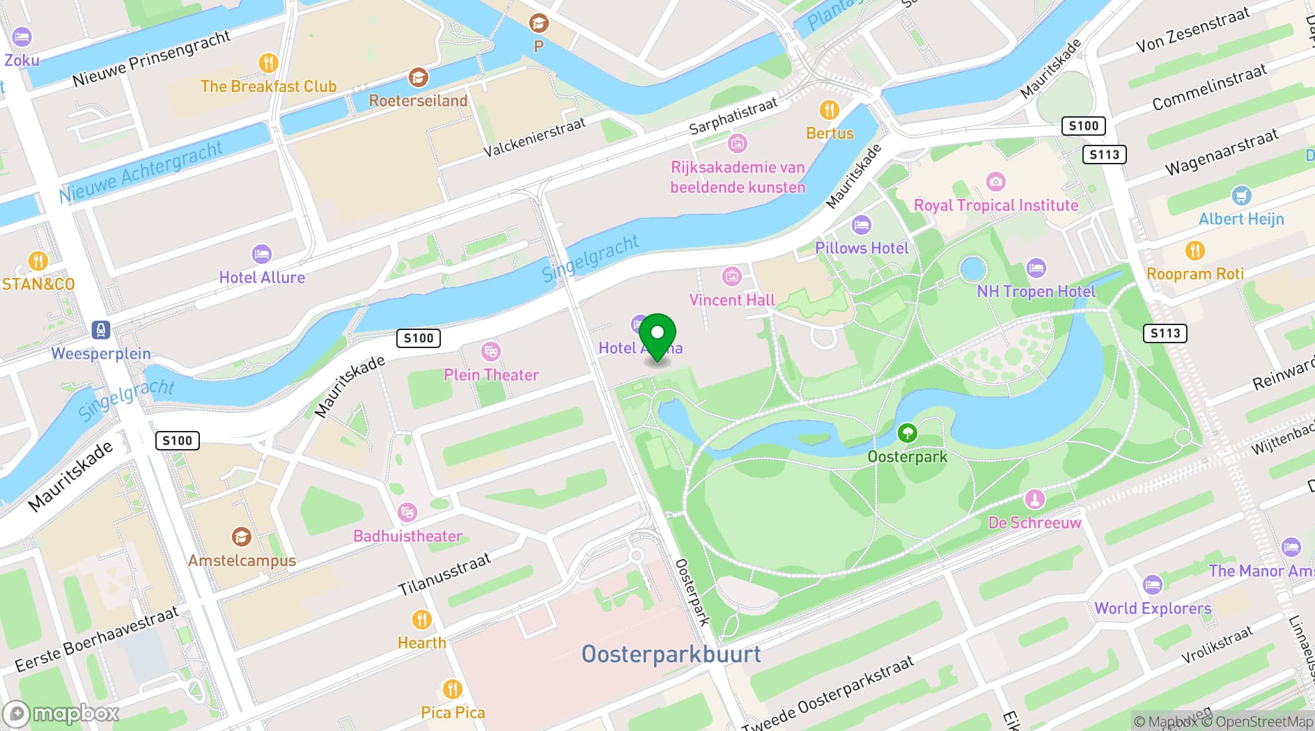 Map showing Hotel Arena Amsterdam