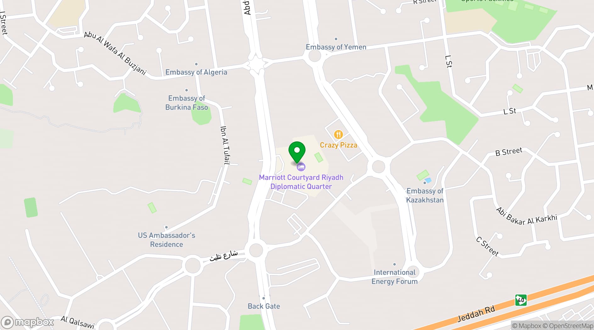 Map showing Marriott Riyadh Diplomatic Quarter