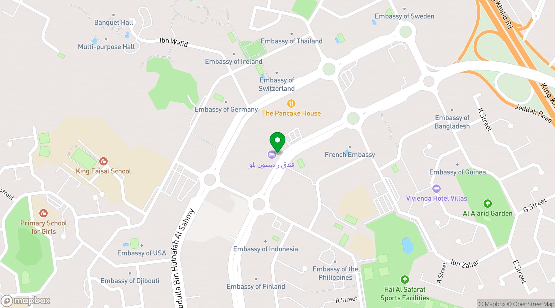 Map showing Radisson Blu Hotel & Residence, Riyadh Diplomatic Quarter