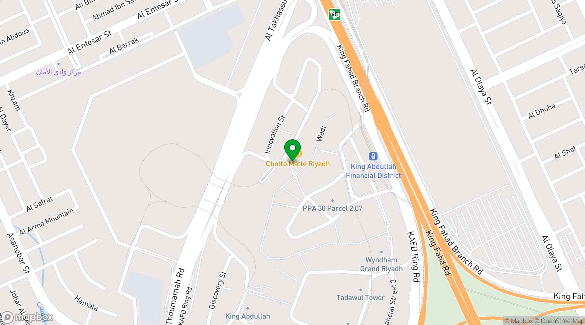 Map showing King Abdullah Financial District