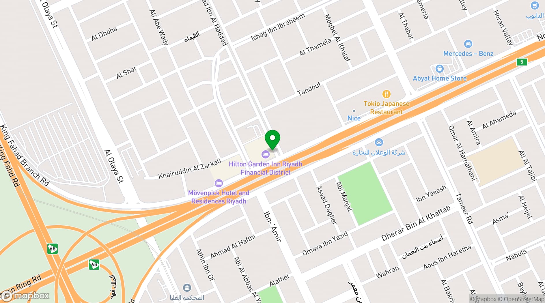 Map showing Hilton Garden Inn Riyadh Financial District