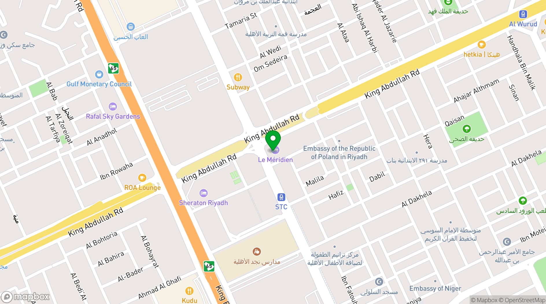 Map showing Le Méridien Riyadh