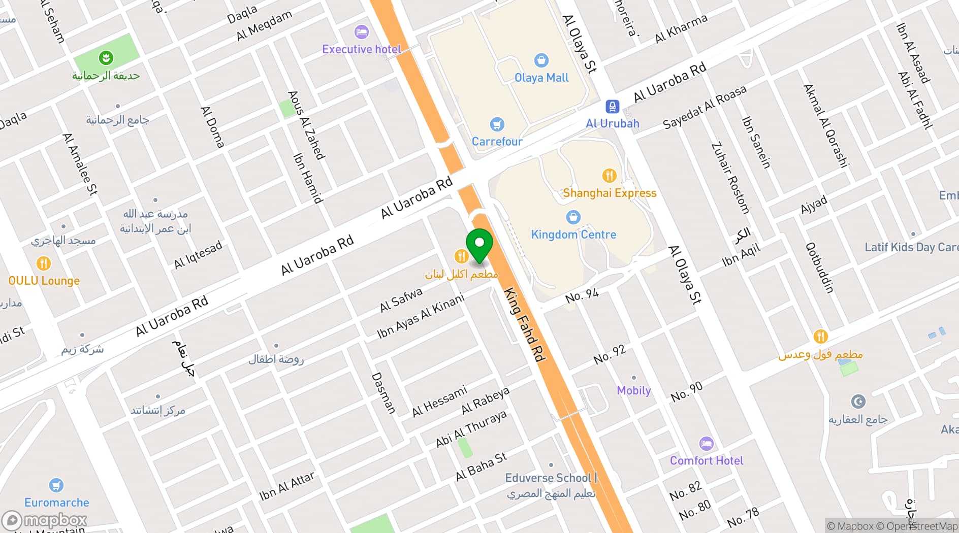 Map showing Hilton Riyadh Olaya