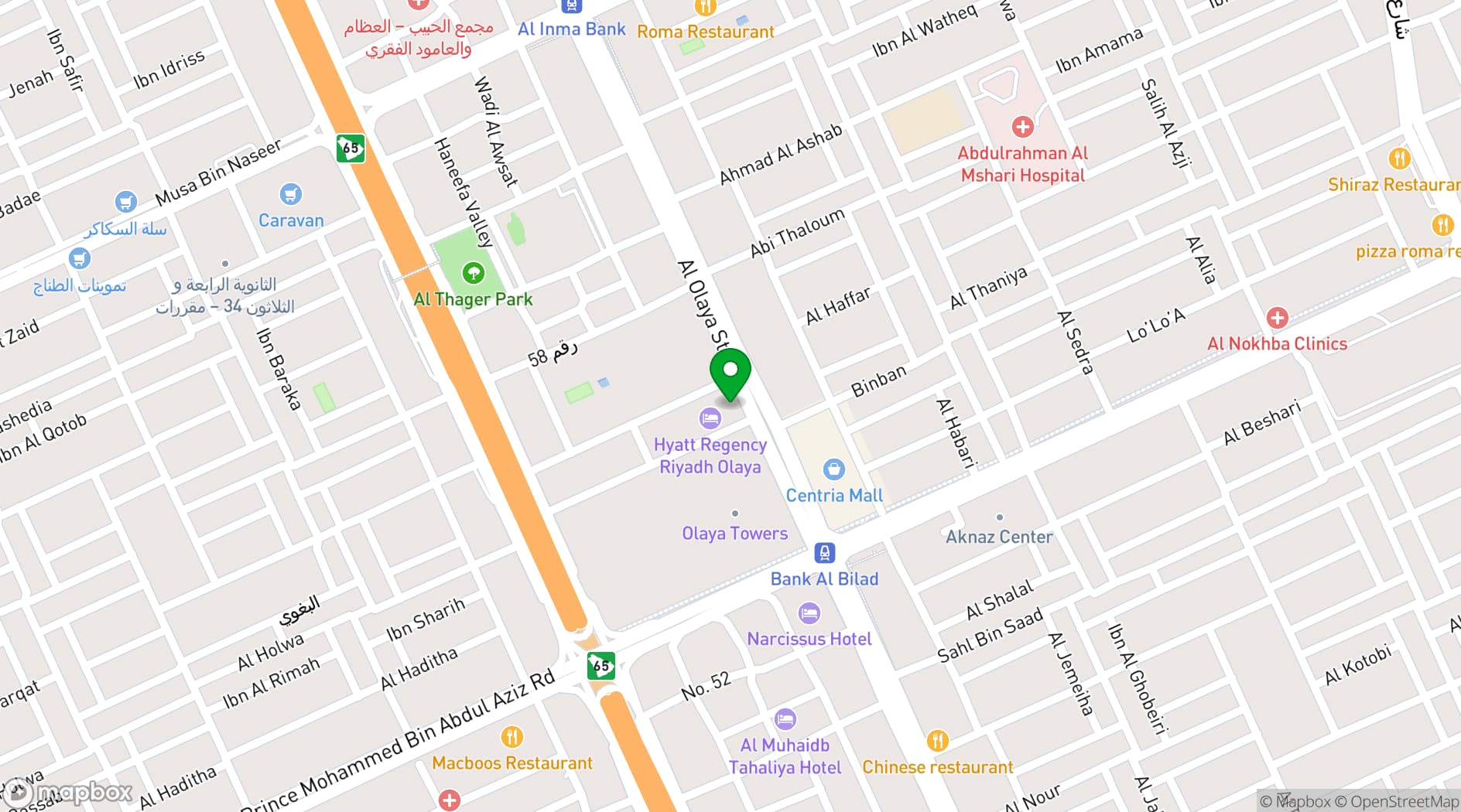 Map showing Hyatt Regency Riyadh Olaya