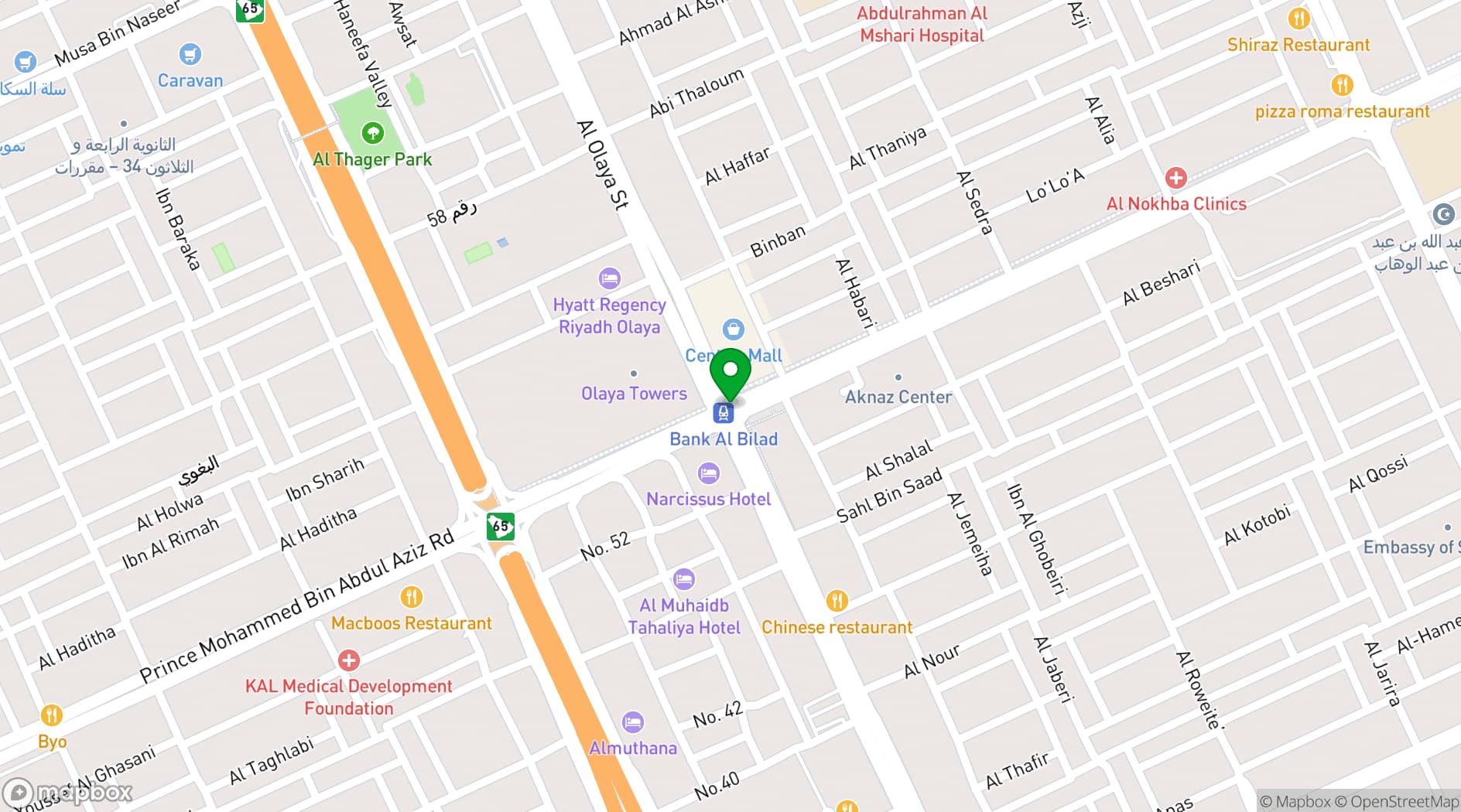 Map showing Narcissus Hotel & Residence Riyadh