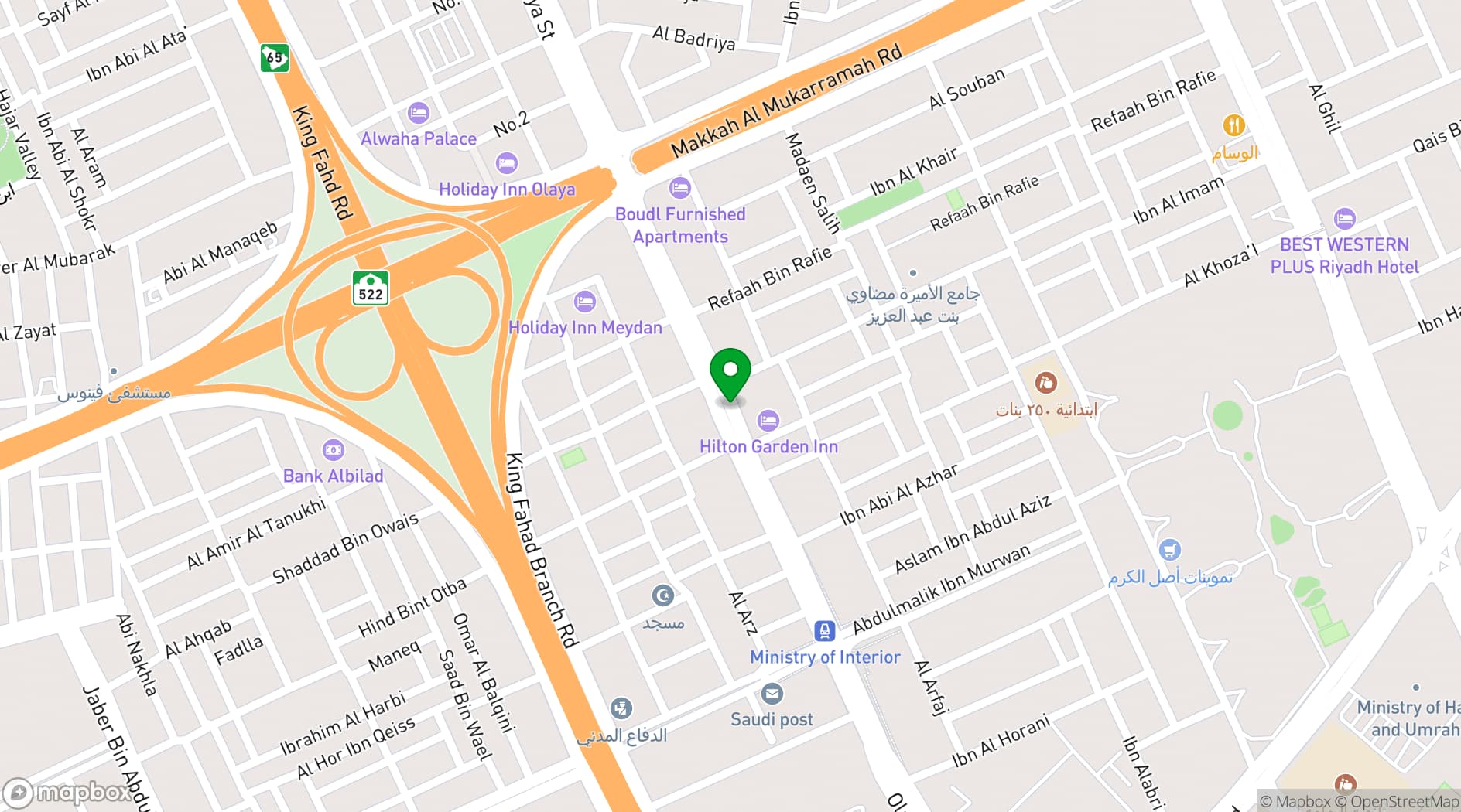 Map showing Hyatt Regency Riyadh Olaya