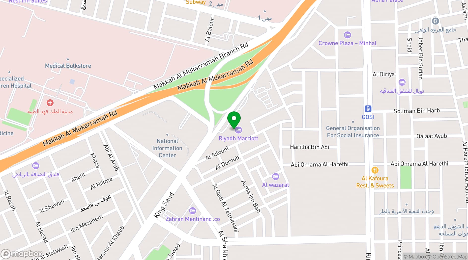 Map showing Riyadh Marriott Hotel