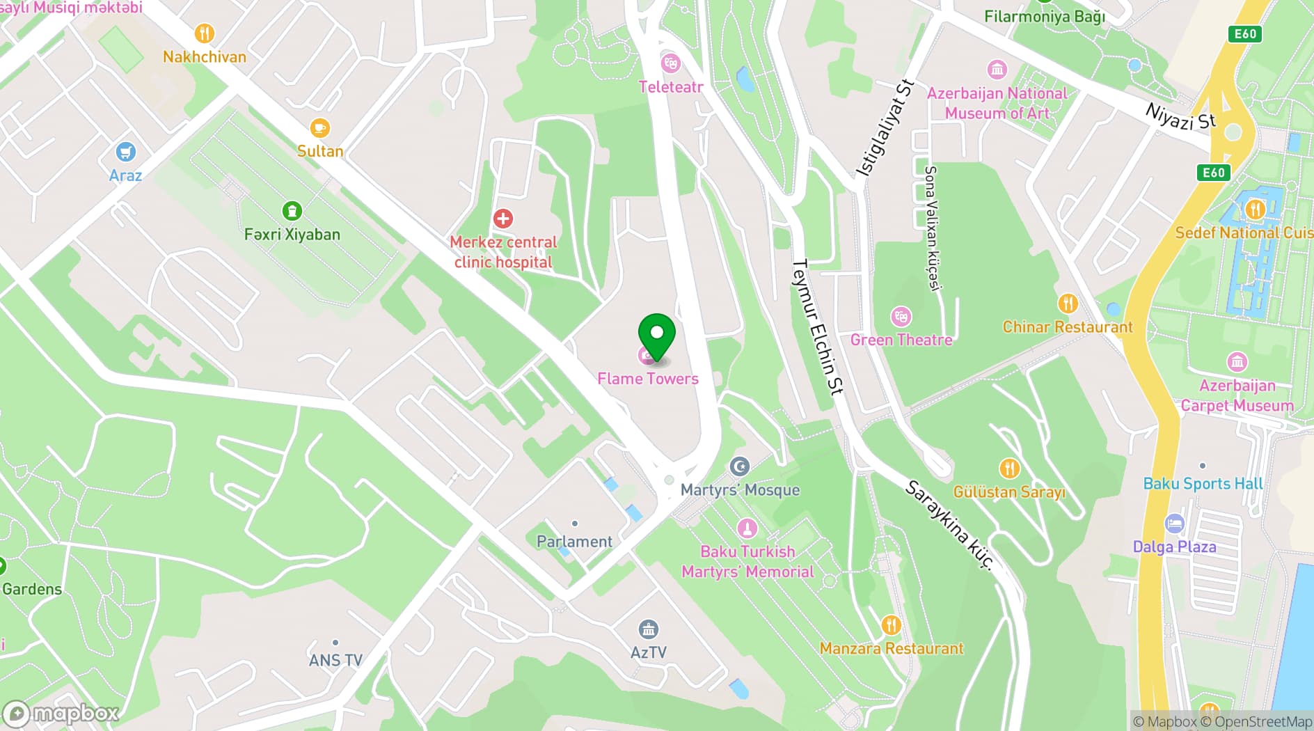 Map showing Fairmont Baku