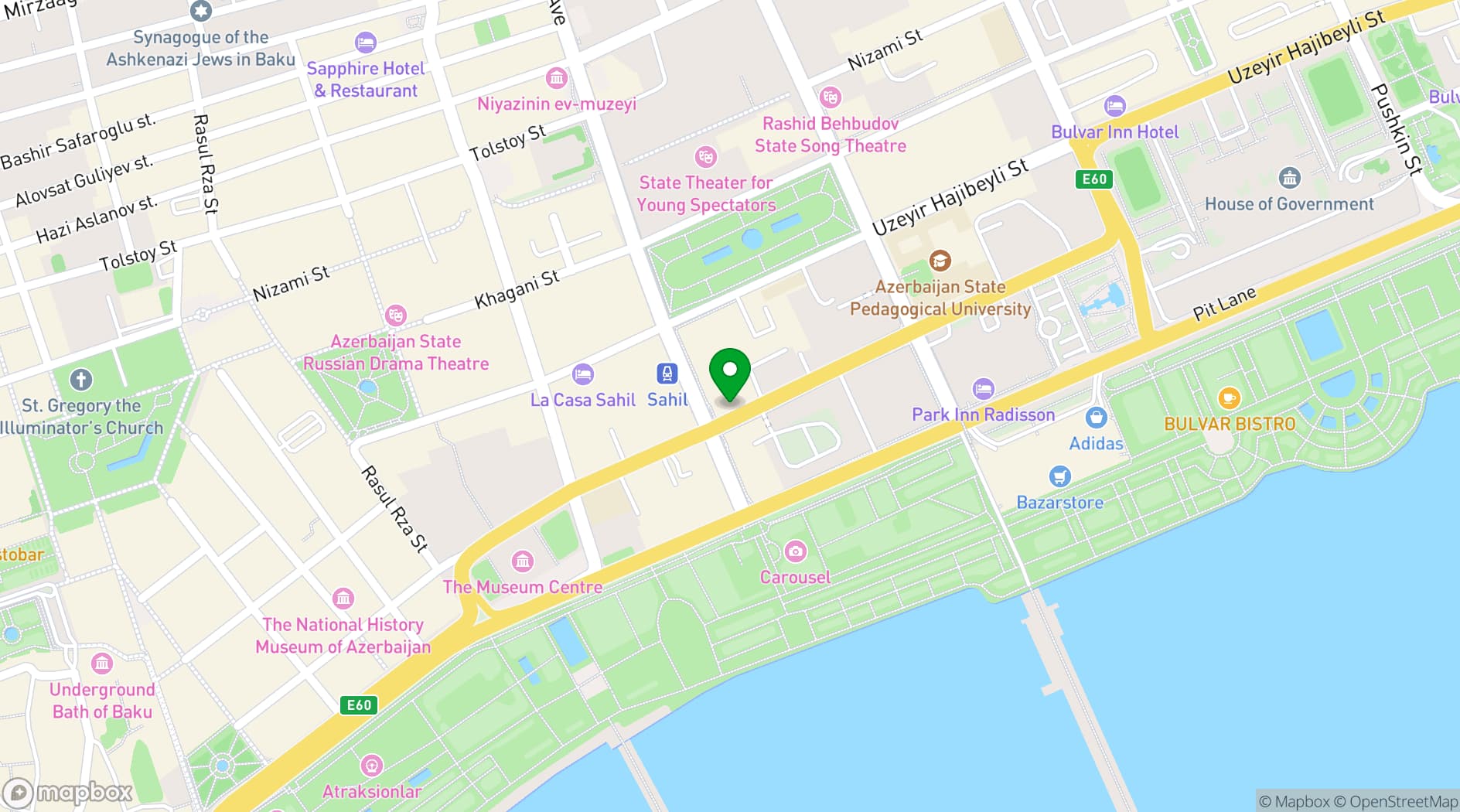 Map showing InterContinental Baku