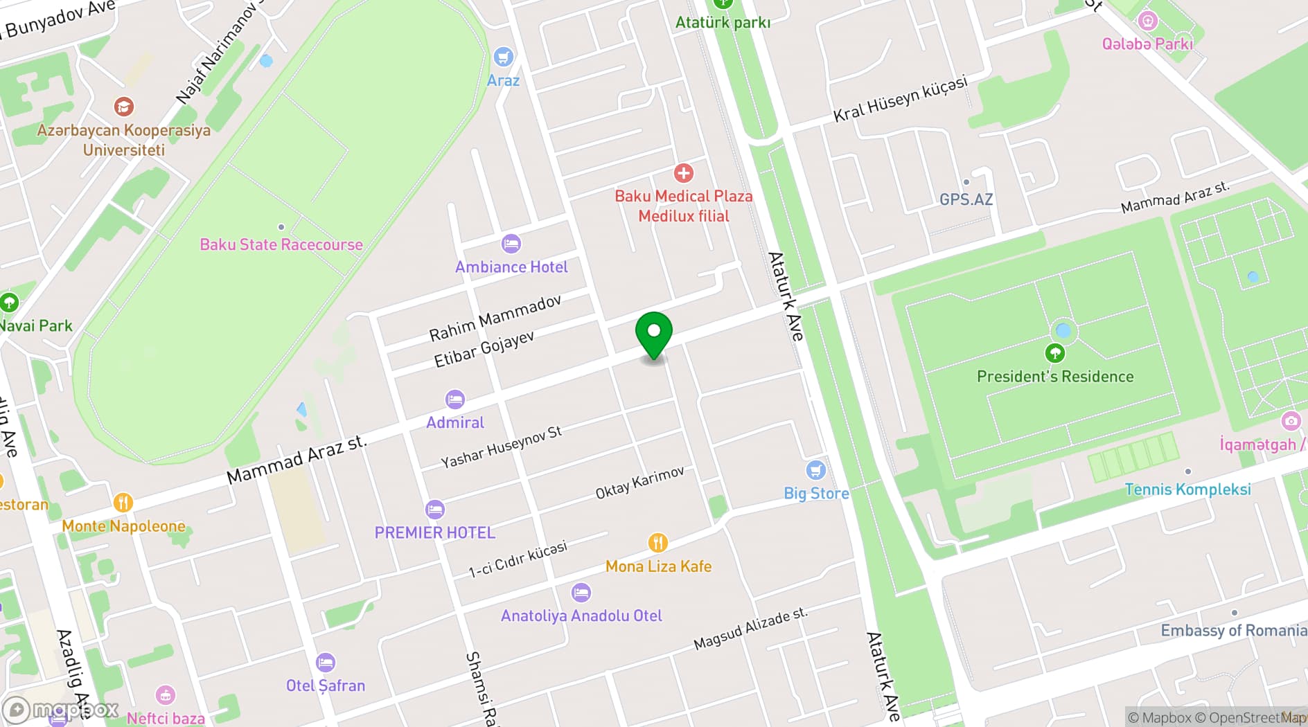 Map showing Merida Hotel Baku