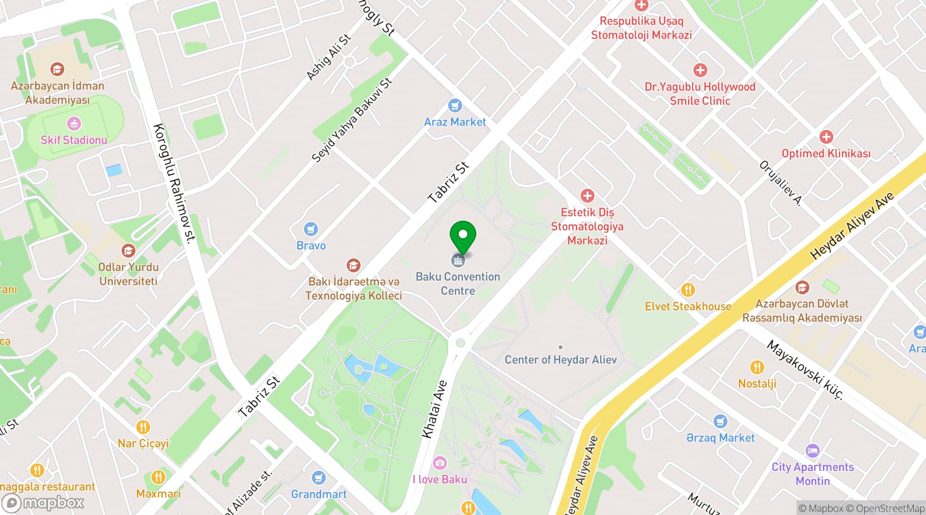 Map showing Baku Convention Center