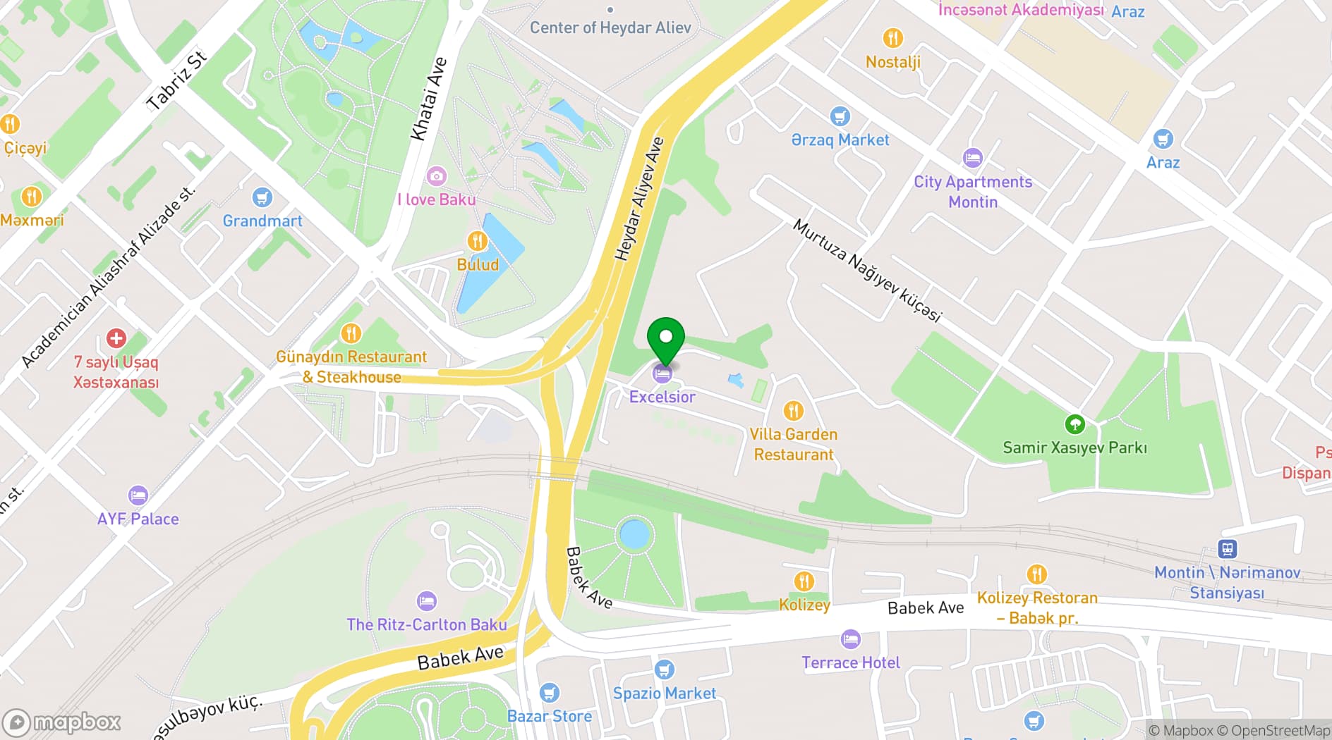 Map showing Excelsior Hotel & Spa Baku
