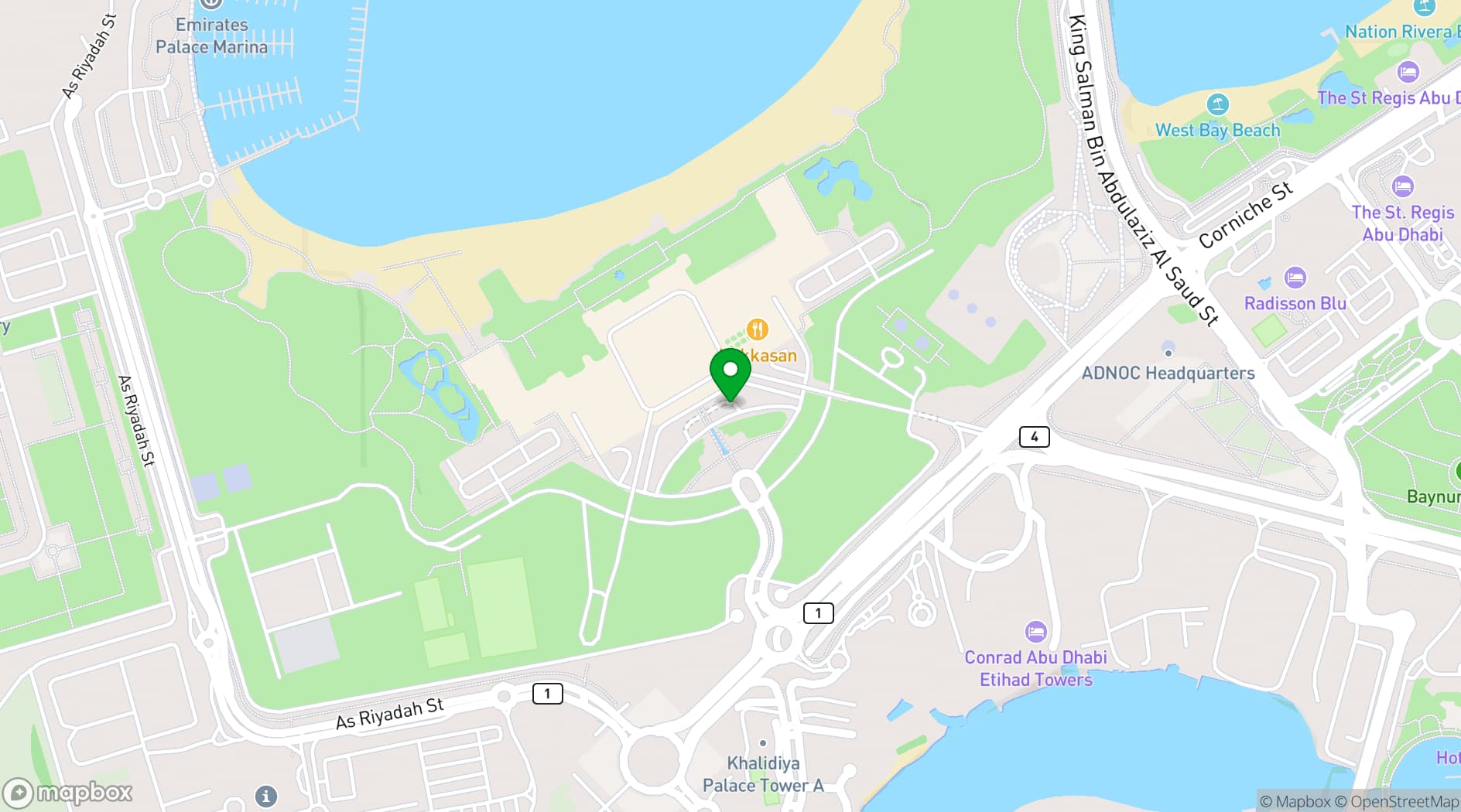 Map showing Etihad Towers
