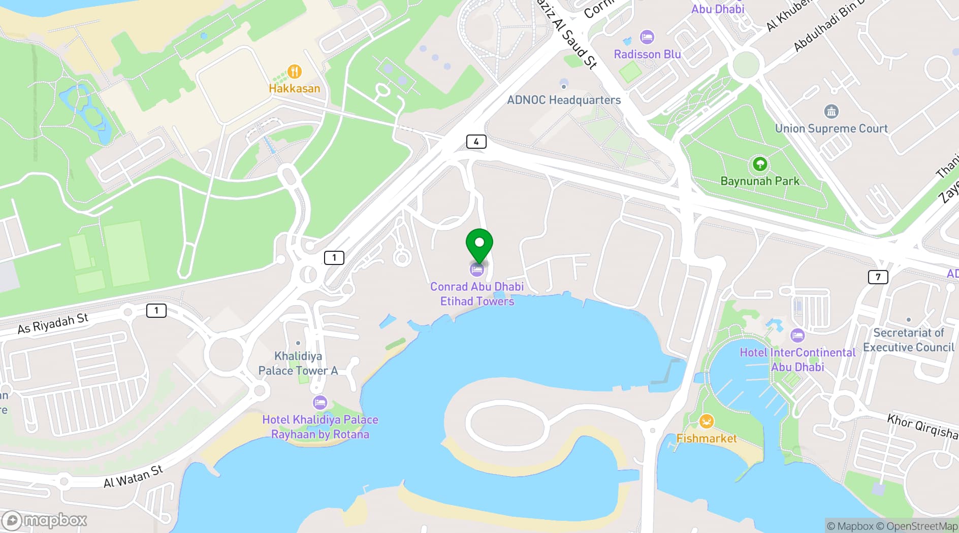 Map showing Etihad Towers