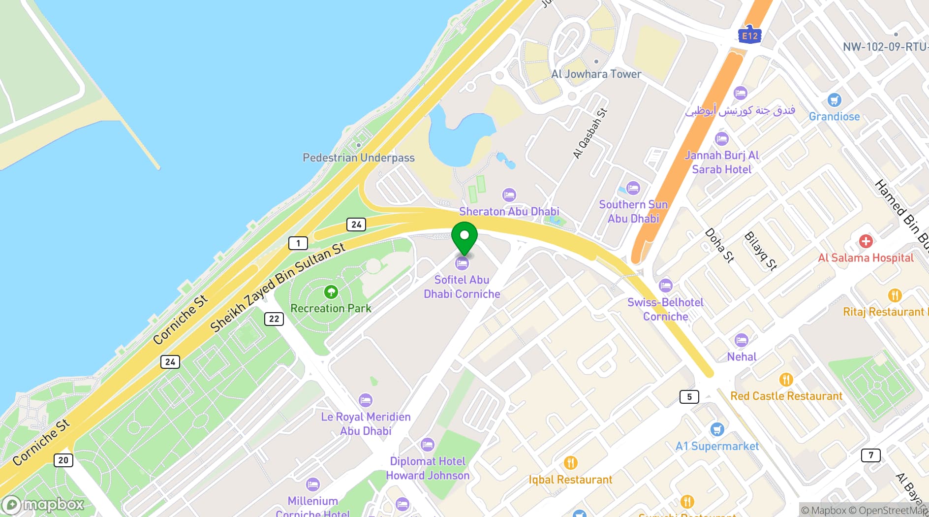 Map showing Sofitel Abu Dhabi Corniche