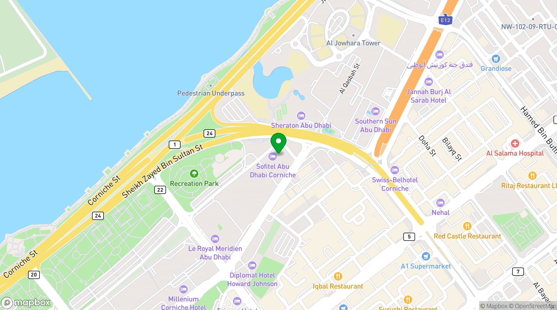 Map showing Corniche Hotel Abu Dhabi