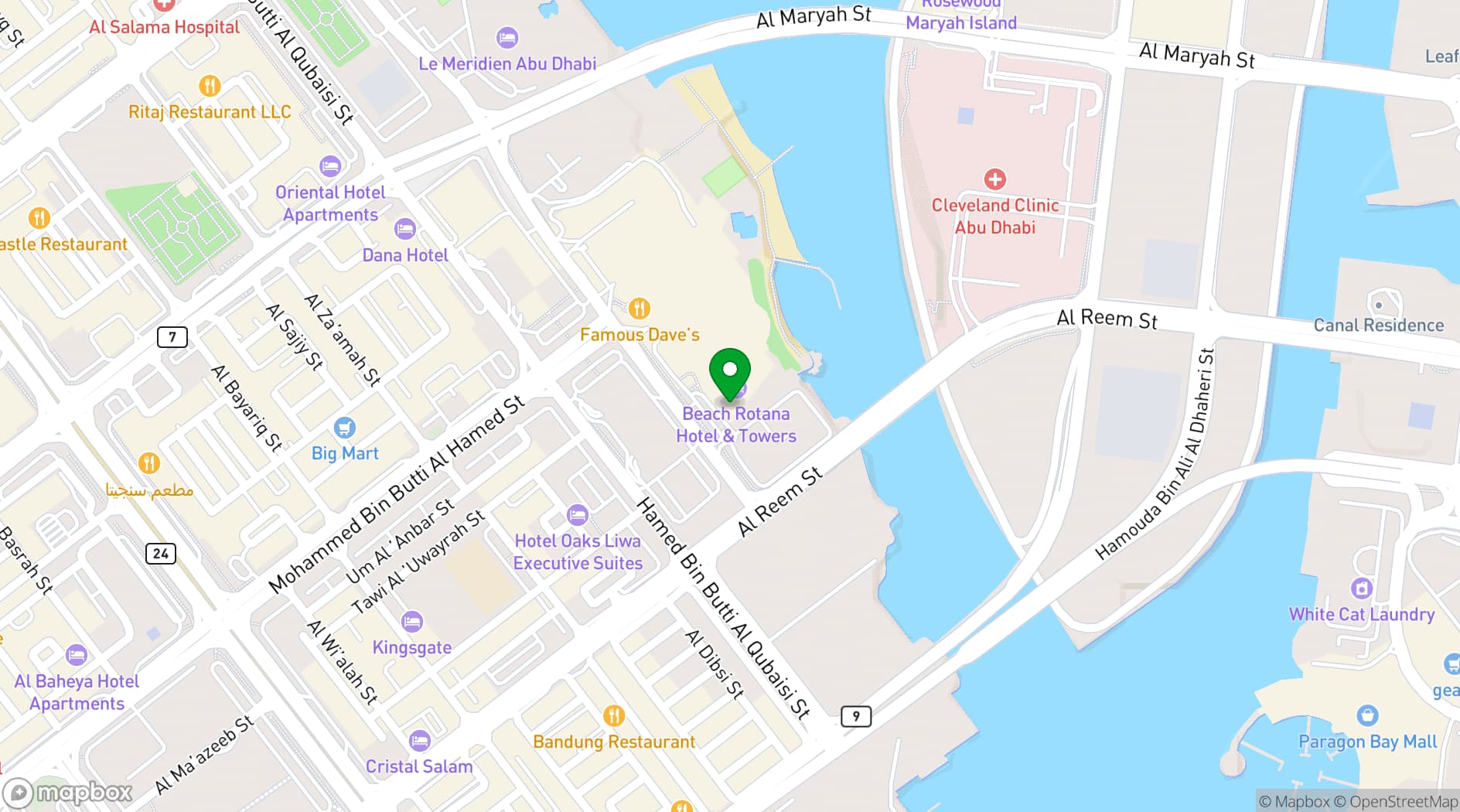 Map showing Beach Rotana