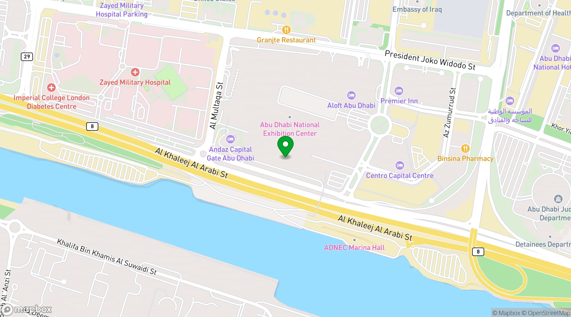 Map showing ADNEC Centre Abu Dhabi