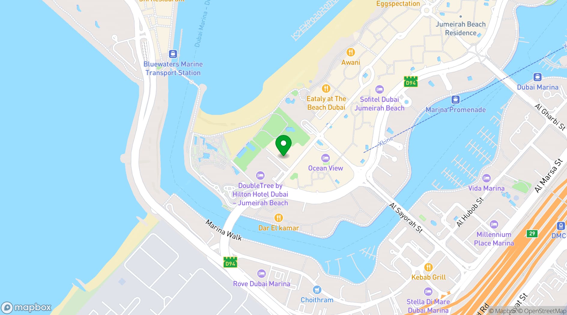 Map showing Jumeirah Beach Residences (JBR)