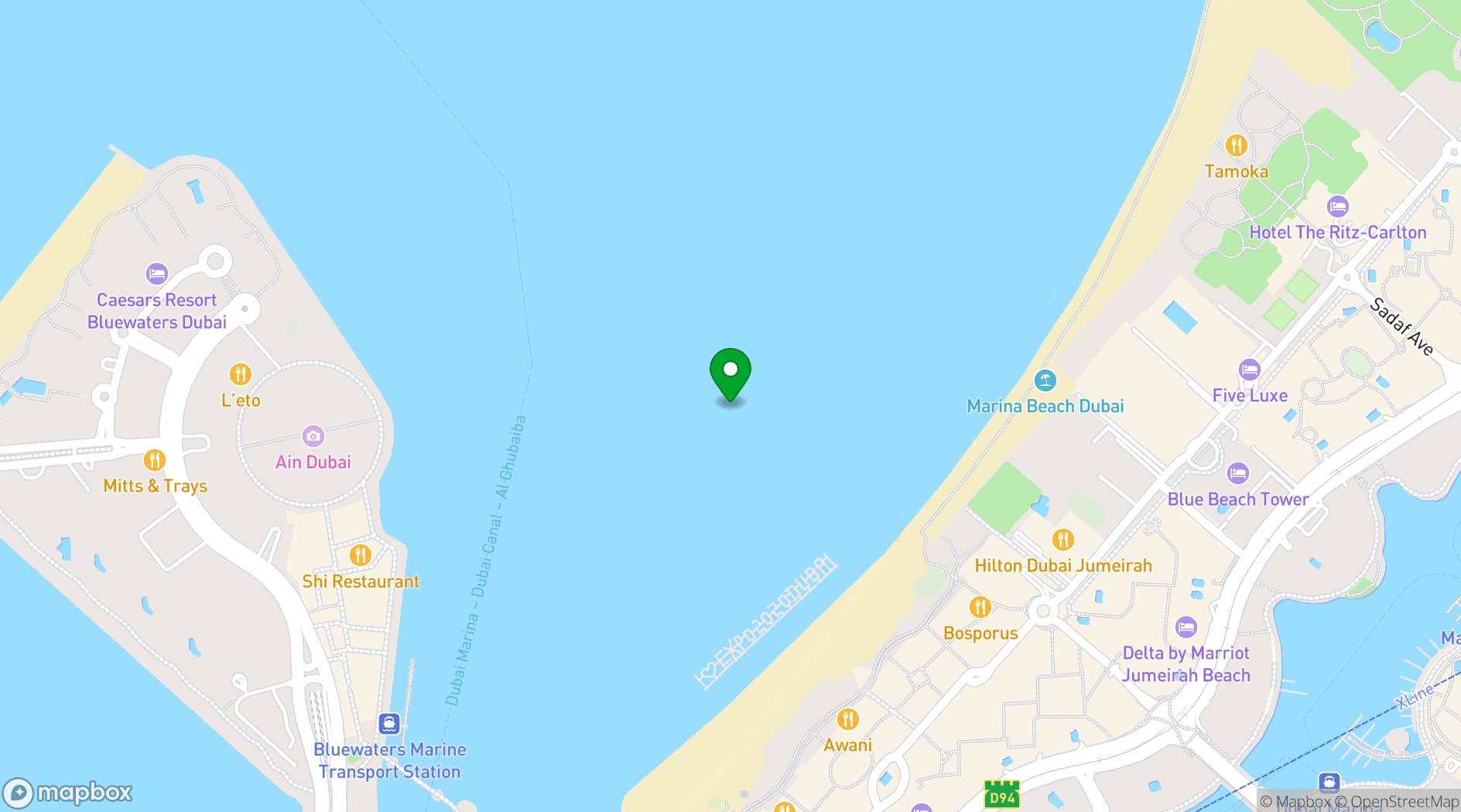 Map showing Dubai Marina Yacht Club