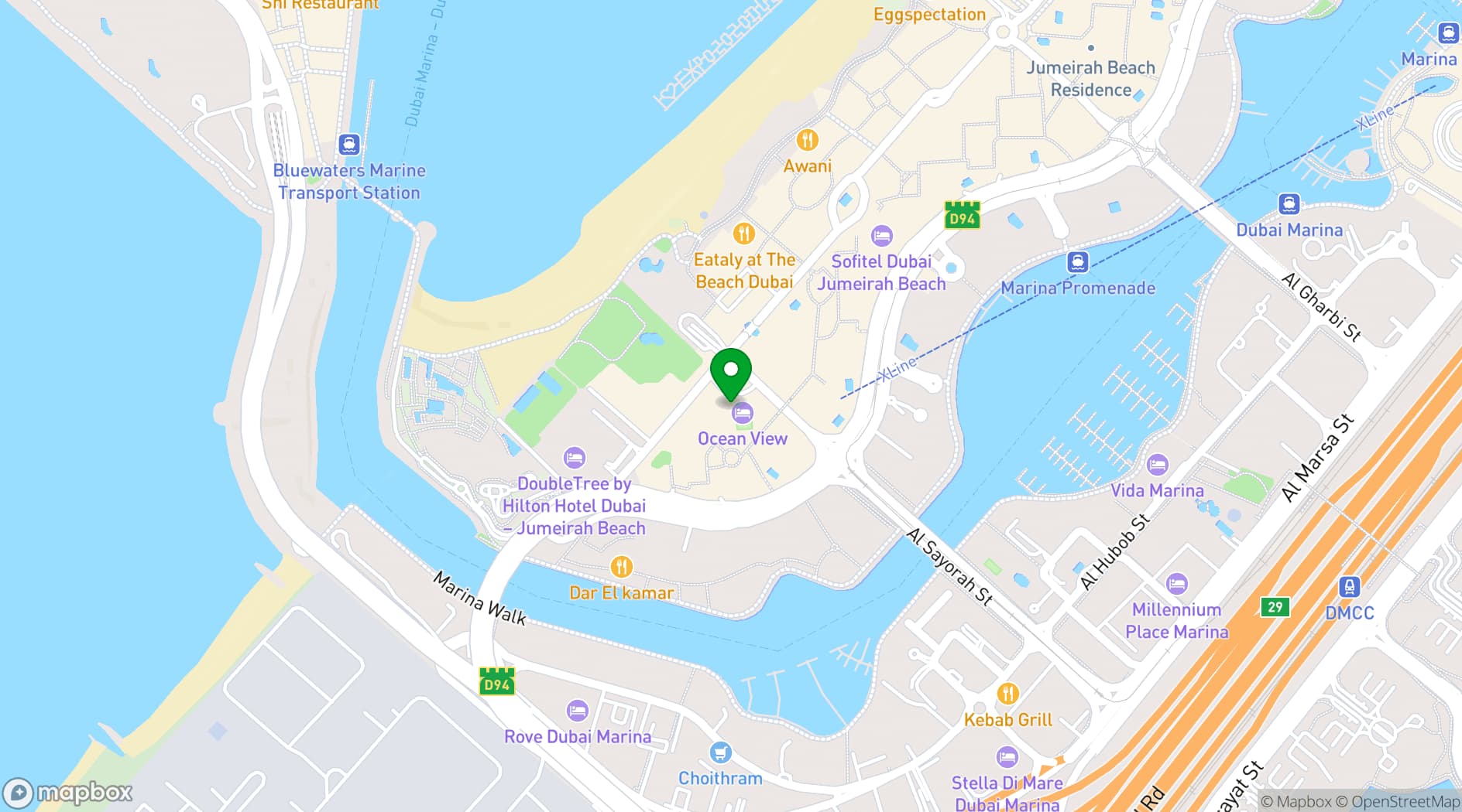 Map showing JA Ocean View Hotel