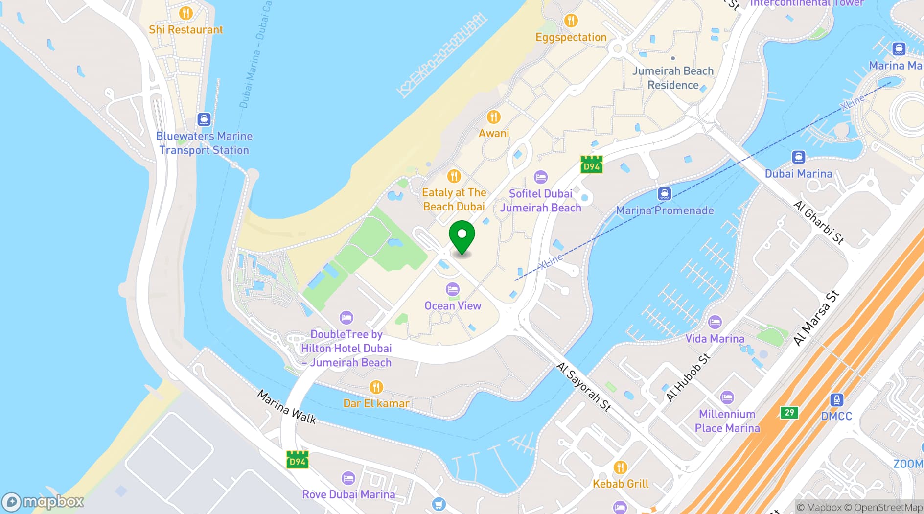 Map showing Amwaj Rotana