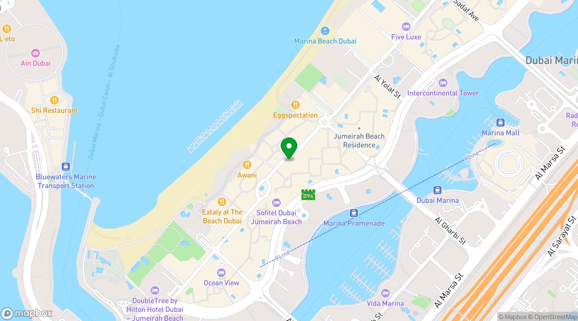 Map showing Mövenpick Jumeirah Beach