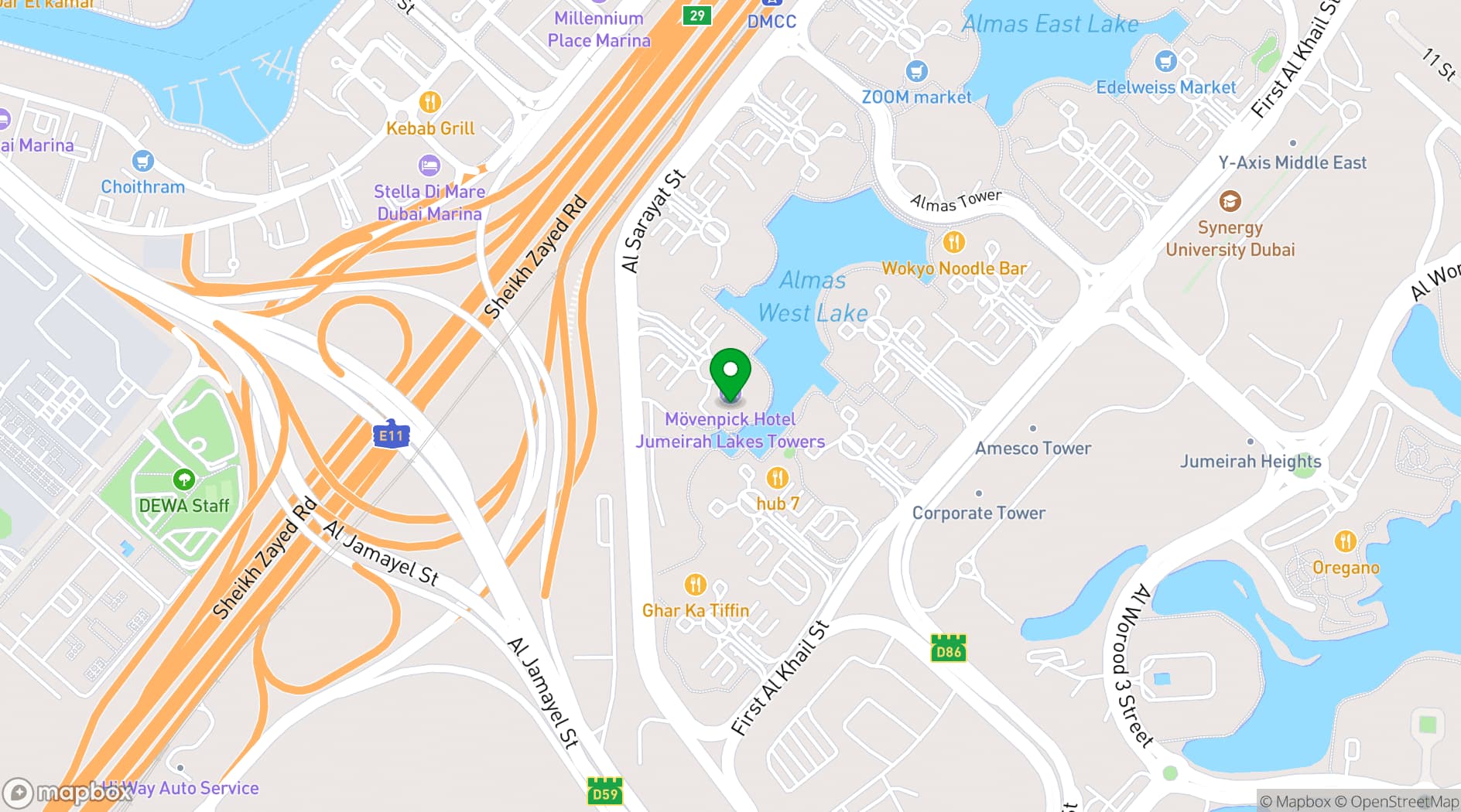 Map showing Mövenpick Jumeirah Lakes Towers