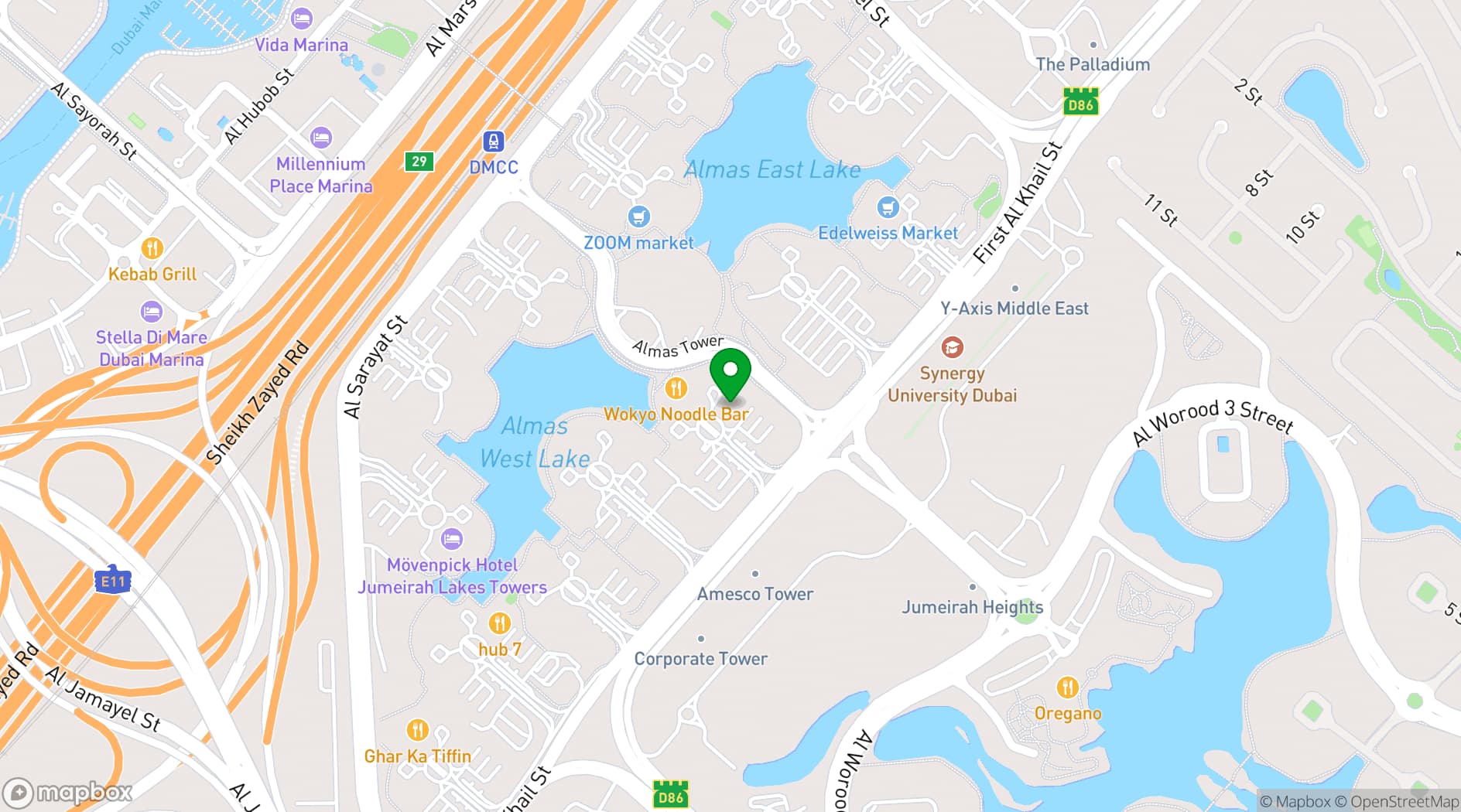 Map showing voco Bonnington Dubai