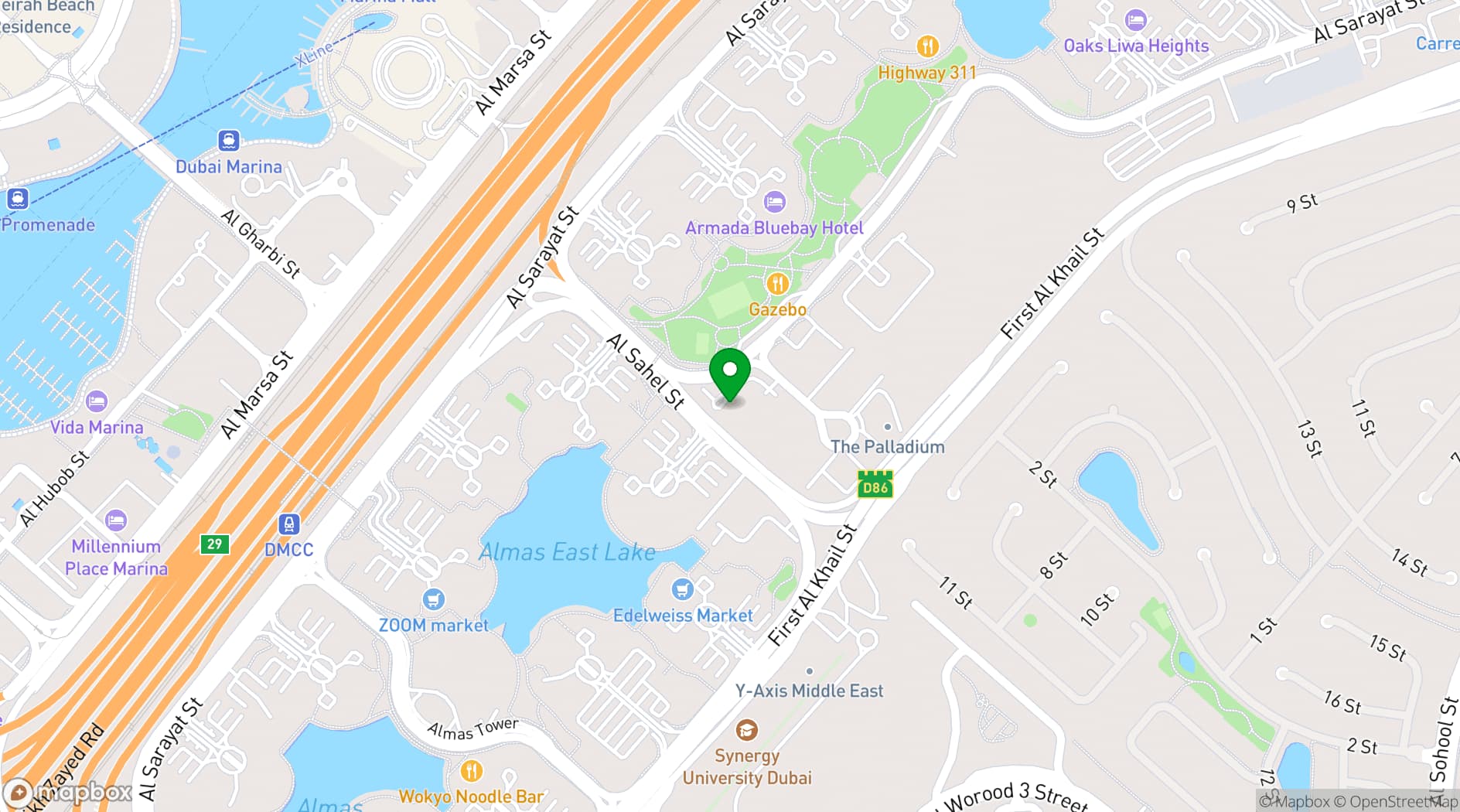 Map showing One JLT Tower