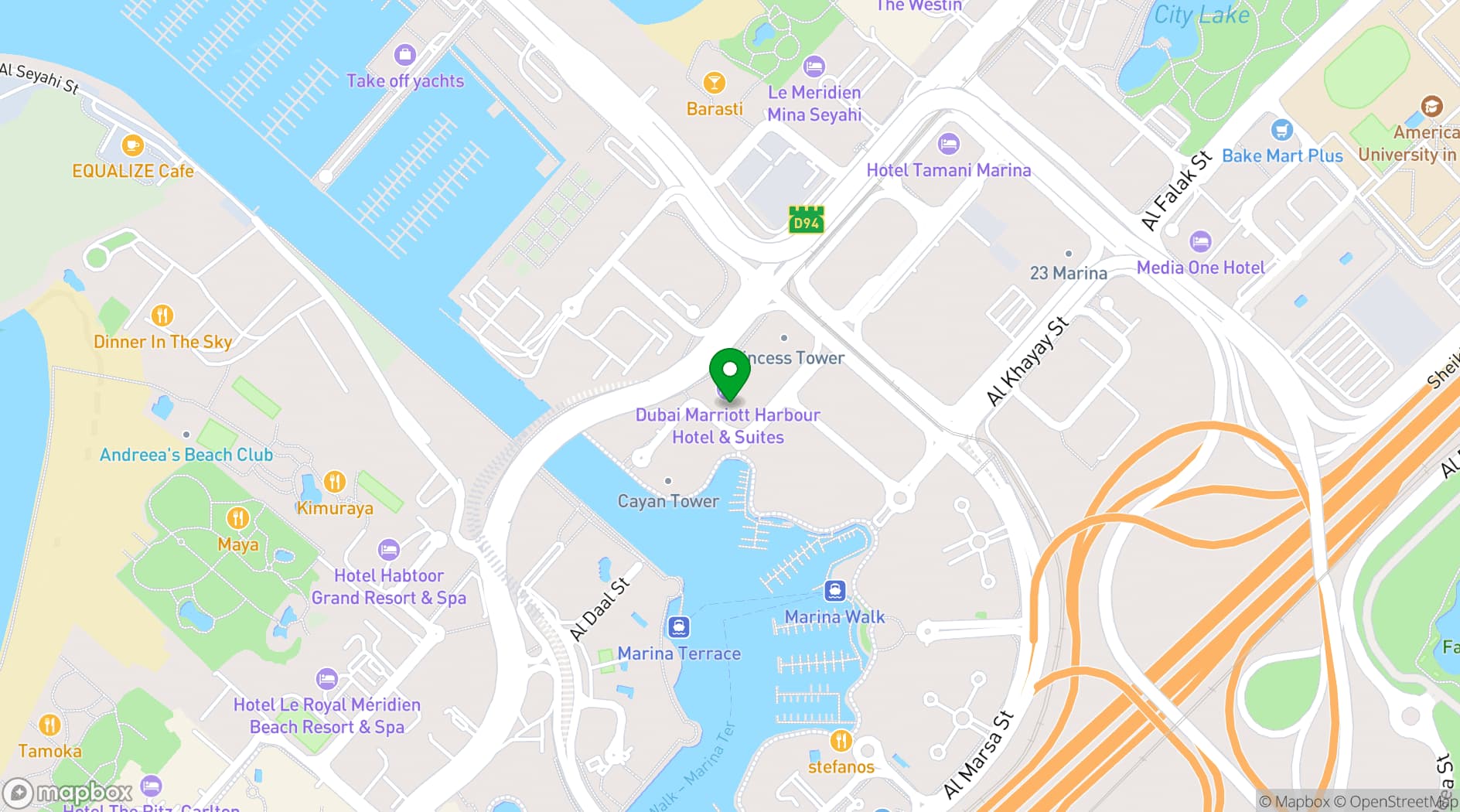 Map showing Dubai Marriott Harbour Hotel & Suites